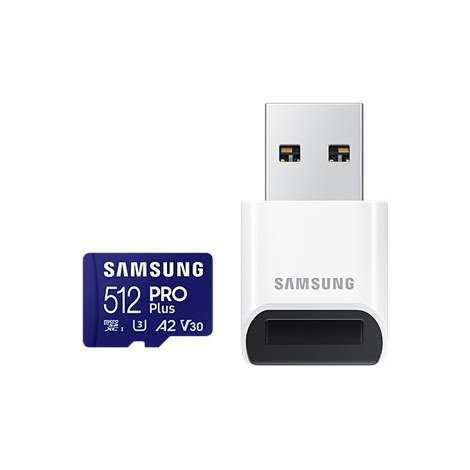 Samsung | PRO Plus microSD Card with USB Adapter | 512 GB | MicroSDXC | Flash memory class U3, V30, A2
